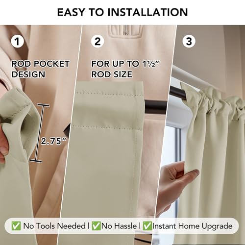 Image of Deconovo Rod Pocket Blackout Curtains Thermal Insulated Curtains Room Darkening Curtains for Living Room Beige 42W x 72L Inch 2 Panels