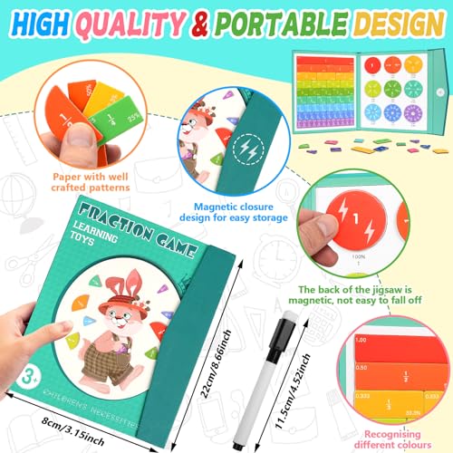 Montessori Magnetic Book Fraction Puzzle for Children, Fraction Resources Fun Magnetic Fractions Educational Puzzle, Learning Games, Math Manipulatives for arly Math Skills Development - Image 4