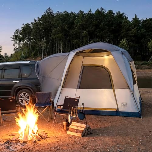 TIMBER RIDGE 5 Person SUV Tent Weather Resistant Portable for Car SUV Van Camping, Includes Rainfly and Storage Bag, 10' W X 8' L X 7.1' H Khaki