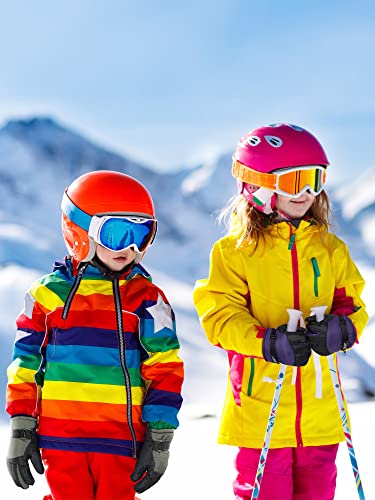 Image of SATINIOR 2 Pairs Kids Waterproof Winter Snow Gloves Ski Gloves for Boy Girl Outdoor Warm Thickening Snowboard