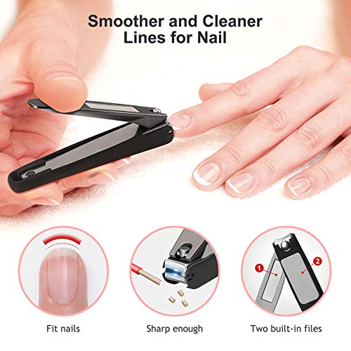 Nail Clippers, Terresa No Splash Toenail Clippers Fingernail Clipper, 2 PCS Stainless Steel Nail Cutter with Catcher for Women Men Kids Seniors, Include Nail File