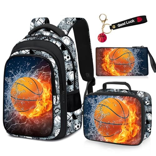 Fitvc Mochila para meninos, mochila para livros do ensino fundamental, Mochila de basquete 01 conjunto, 17.3'x8.2'x12.2', Clássico