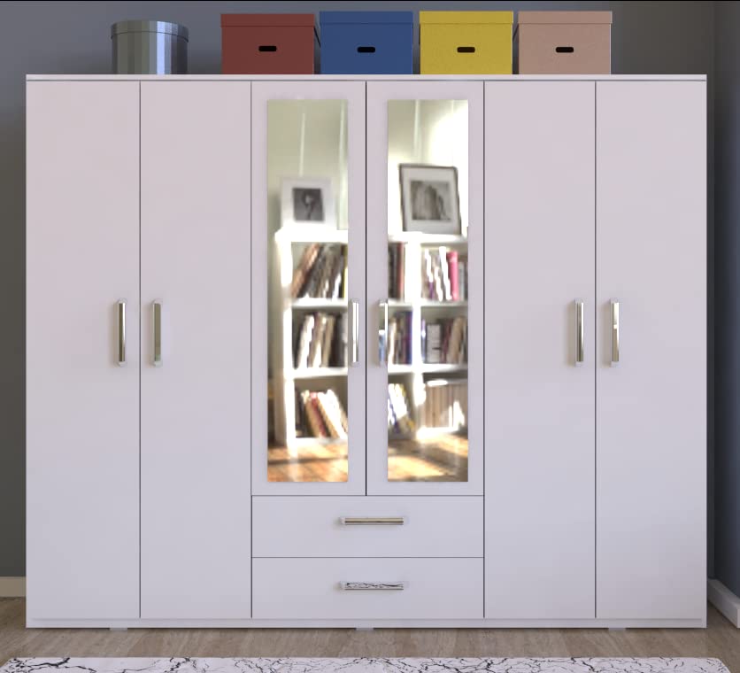 metalia GM318 DELÜX 6 KAPILI 2 ÇEKMECELİ AYNALI GARDROP DOLAP