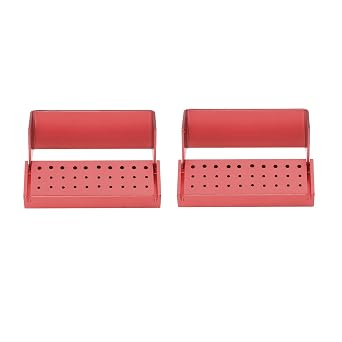 EustomA Burs Holder Block Case for 30 Holes High Temperature Sterilizable Autoclavable Burs Holder Box 2pcs/Set Red