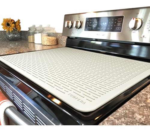 Image of YUHFERA Stove Top Cover for Electric Stove - Silicone Stove Mat for Glass Top, Glass Cooktop Protector, XL Dish Drying Mats for Kitchen,Oven Covers for Electric Stove (Beige,30 x 21)