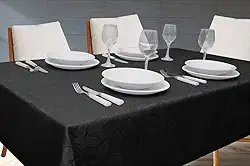 Toalha Para Mesa Com 6L Lugares Retangular 2,00m Tecido Em Jacquard Para Sala Jantar | Admirare (6L Lugares, Preta)