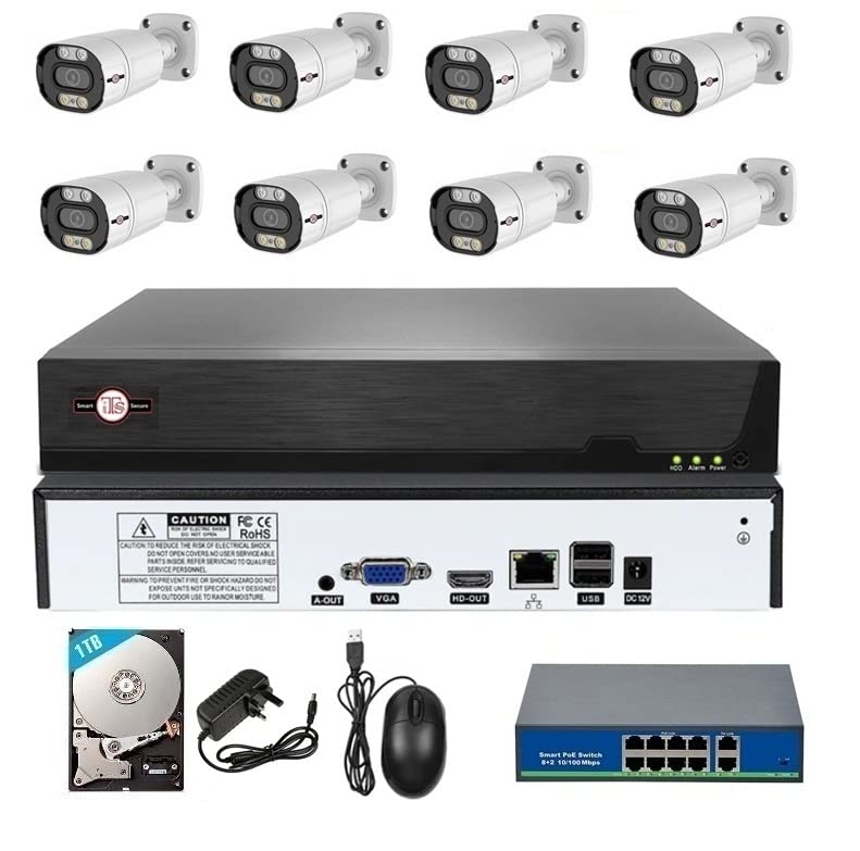 ITS 10Ch XM-8108HN-4K H.265 with XMeye APP Cloud ID and PoE 8+2 Port Switch 5MP Color Night & PoE IR IP x 8 Camera Kit (1TB Hardisk)