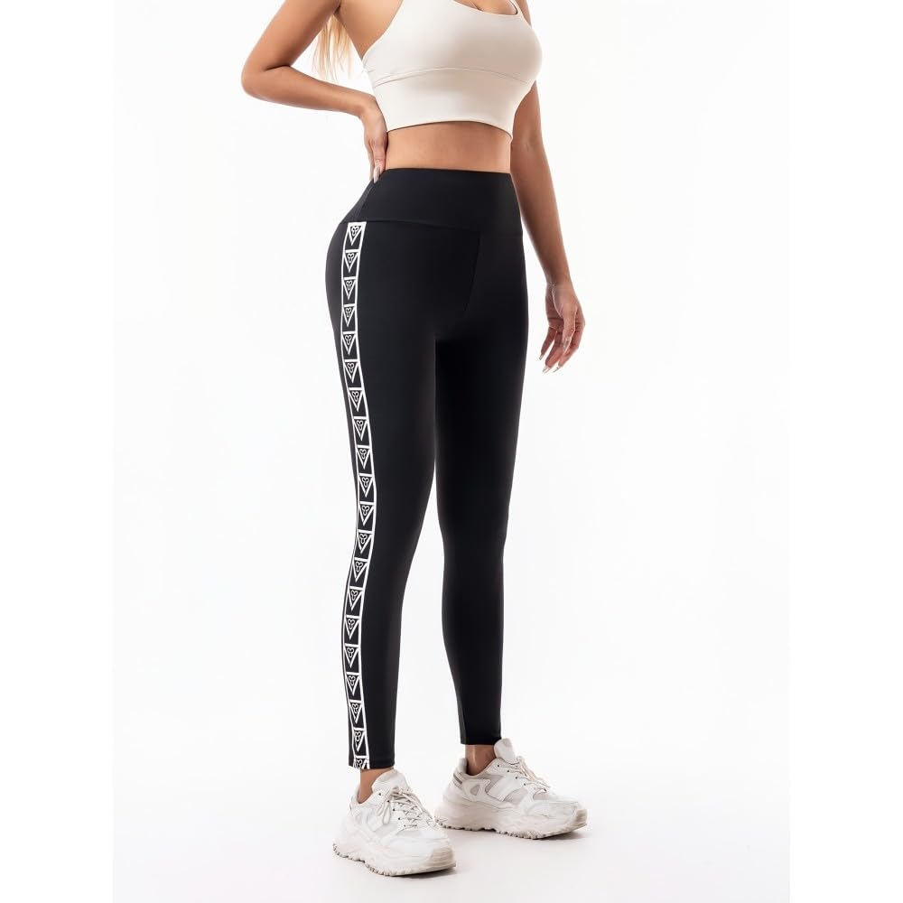 DYRBF damskie legginsy do jogi z wysokim stanem, kontrola brzucha i modelowanie brzucha, nadruk w paski, kontrola brzucha, legginsy dla kobiet, trening, bieganie, pilates