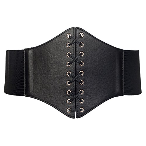 eVogues Plus size Faux Leather Corset Style Wide Elastic Belt Black