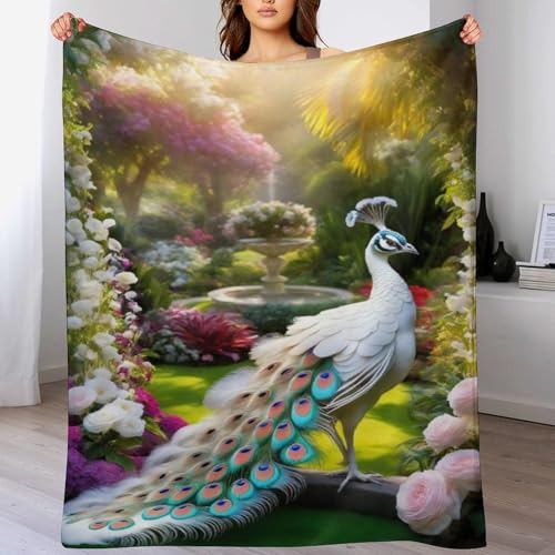 Manta de sofá con diseño de pavo real para tardes de peli 2