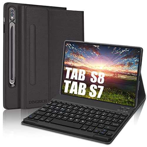 Funda Teclado Samsung Tab S8 2022/S7 2020, DINGRICH Bluetooth Teclado Portalápiz Extraíble Inalámbrico, Teclado España Ñ para Samsung Galaxy Tab S8/S7 11'(SM-T870/T875/T878/X700/X706)