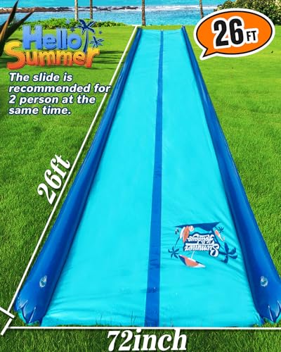 26ft Slip and Water Slide for Kids and Adults Backyard,2 Lanes Extra Long Inflatable Slip and Water Slide with Sprinkler and Bodyboards,Heavy Duty Summer Outdoor Water Toy,Blue Shark Theme
