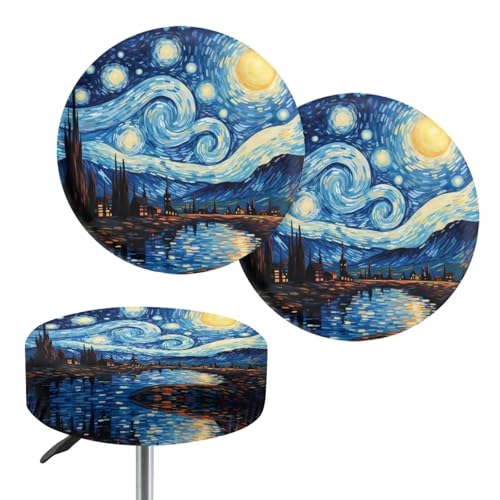 Bivxisrvo Van Gogh Starry Night Stool Covers Round Dustproof Round Bar Stool Covers with Elastic Band Washable Round Stool Cushion Cover for Home Bar Office,14