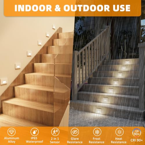 Image of 4 Pack 120V 3CCT Motion Sensor LED Step Lights Indoor Outdoor, White
