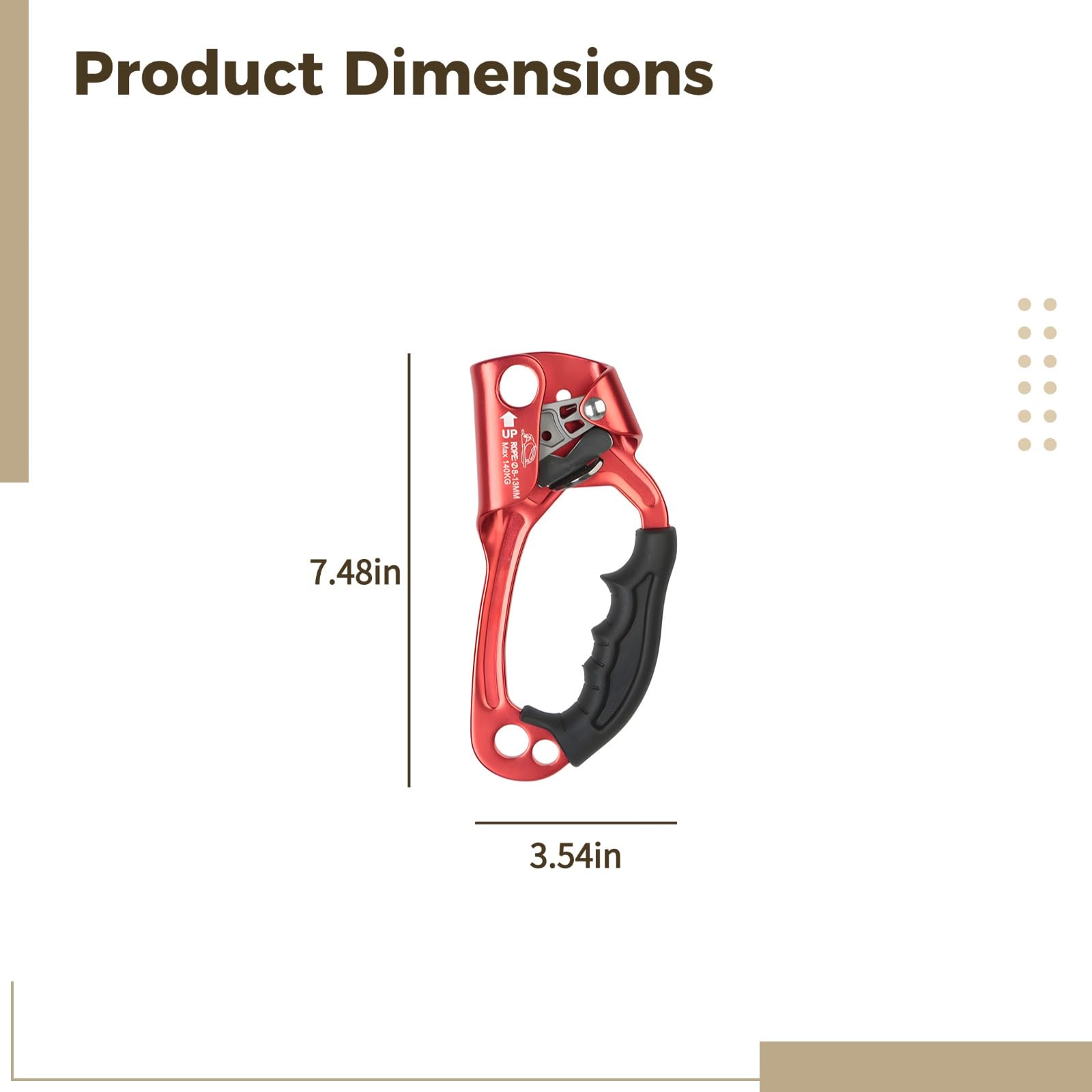 Generisch Zacisk do wspinaczki prawej ręki, ergonomiczny zacisk linowy do lin od 8 do 12 mm, lekka linka wspinaczkowa Ascender o wadze 239 g i antypoślizgowy uchwyt do wspinaczki górskiej, jaskiń, SRT