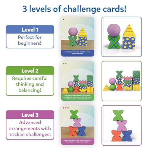 Image of Skillmatics Brain Blocks, 3D Early STEM Building Blocks Game for Kids, Shapes, Balance & Pattern Play, 3 Levels of Challenge Cards, Screen-Free Learning Toy, Gift for Boys & Girls Ages 4, 5, 6, 7