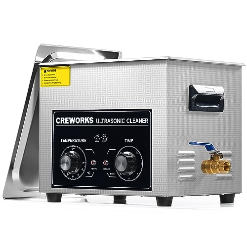 CREWORKS Ultrasonic Cleaner 10L with Mechanical Timer&Heater,300W Heating Power Commercial Sonic Cleaner, Ultrasonic Cavitation Machine for Jewelry Glasses Dentures Small Parts, Knob Type