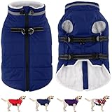 Dogcheer Dog Coat, Waterproof Dog Jacket with Harness, Reflective Adjustable Puppy Winter Coat with Zipper, Christmas Snow Jacket Clothes for Small Medium Large Dogs - Blue 2XL