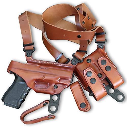 Premium Leather Horizontal Shoulder Holster System With Double Magazine For Glockk 30S 45 Acp 3.77'', Right Hand D Brown Color #1315# #TOP5