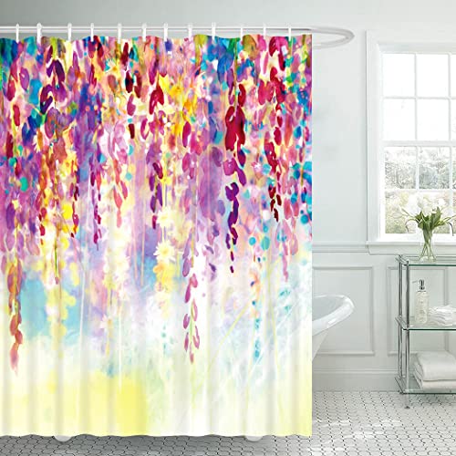 Cyrekud 72" X 72" Multicolor Watercolor Floral Shower Curtain Abstract Herbs Weeds Blossoms Ivy Bathroom Set Painting Floral Home Bath Bathtub Decor Durable Fabric Machine Washable With 12 Hooks #TOP1