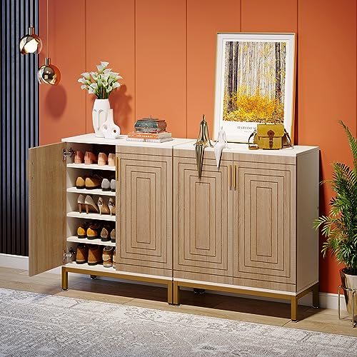 Tribesigns Shoe Cabinet with Doors, 20 Pairs Entryway Shoe Storage Cabinet with Shelves, 5-Tier Modern Free Standing Shoe Racks Storage Organizer for Closet, Living Room, Bedroom(White/Natural)