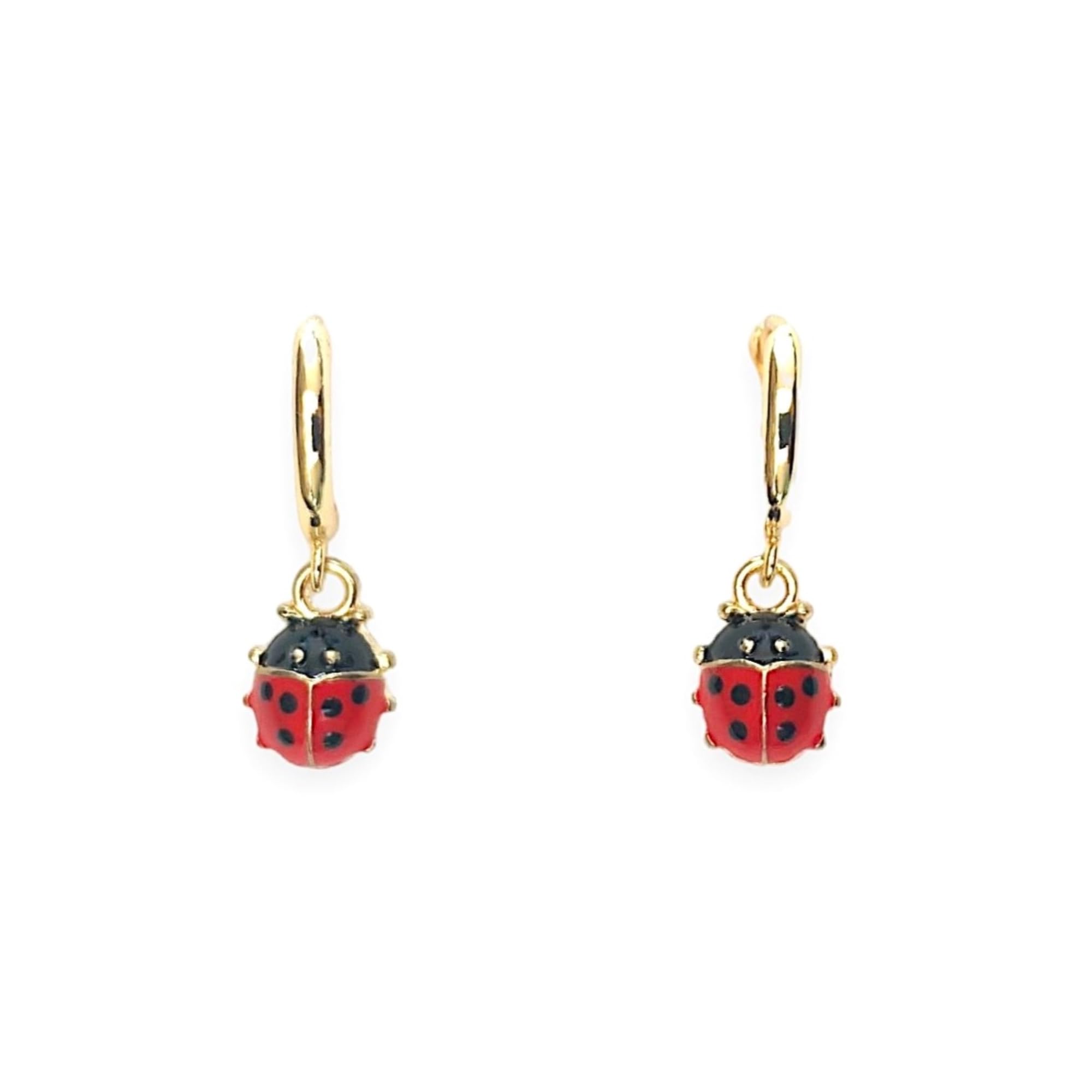 ASTER ALHELÍ Pendientes Chapados en Oro con Colgante en Forma de Mariquitas - Aros Ideales para Niña - Perfectos para Regalo - Mariquitas