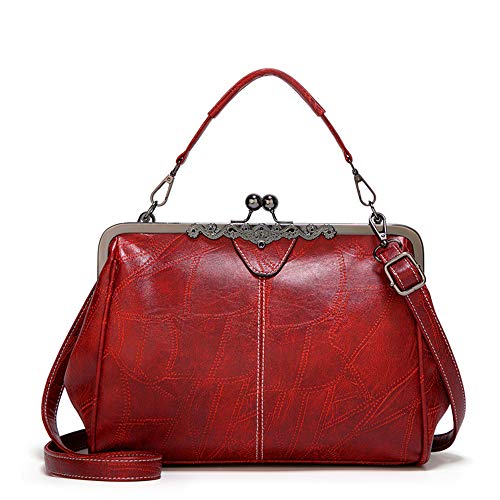 Segater® Women Retro Hollow Oil Wax PU Leather Handbag Kiss