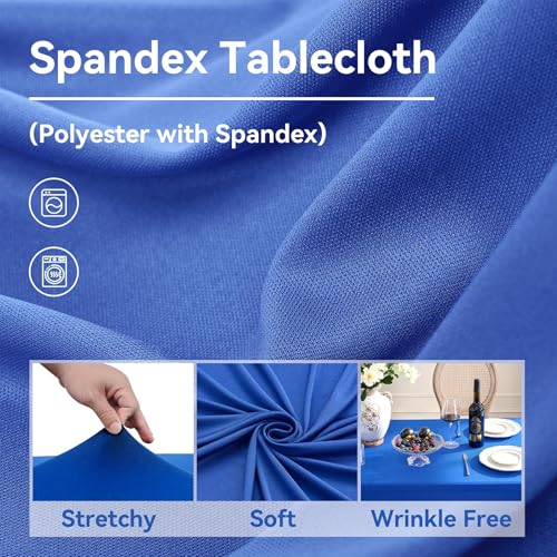 Image of NSSONBEN 2 Pack Royal Blue Spandex Tablecloths 6ft, Wrinkle Free High Stretch Fitted Table Cloths for 6 Foot Rectangle Tables, Ruffle Skirt Spandex Table Covers 6ft for Party Wedding Banquet