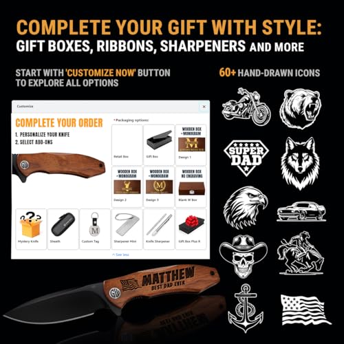 Image of GOOD WORKER Custom Knife with D2 Blade, Guibourtia Wood - Personalized Pocket Knives for Men - Engraved Gifts for Men Husband Boyfriend - Customized Present for Birthday, Anniversary - 6700 PS N2