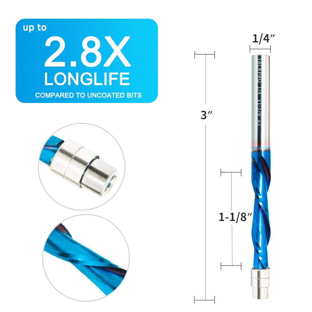 Downcut Spiral Flush Trim Router Bit - 1/4 Inch Shank With Bottom Bearing