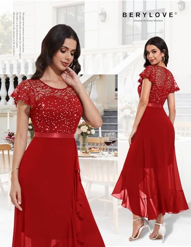 Image of BeryLove Formal Dresses for Women 2026 Wedding Guest with Slit Cocktail Elegant Lace Long Prom Dress