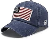 Uphily American Flag Embroidered Washed Cotton Baseball Cap (Blue)