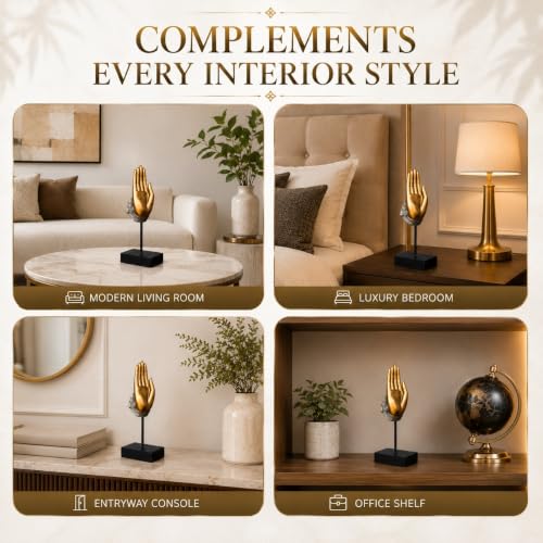 Image of ARMONIA Divine Blessing Mudra Figurine, Premium Polystone Hand Sculpture with Antique Golden Finish, Luxury Decorative Showpiece for Living Room, Office, Shelf, Tabletop & Home Decor, 13.3 Inches