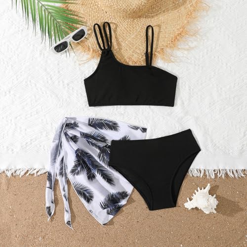 Moily Kids Girls 3 Pcs Bikini Sets Straps Swim Crop Top Brief with Wrap Skirts Bathing Suits4