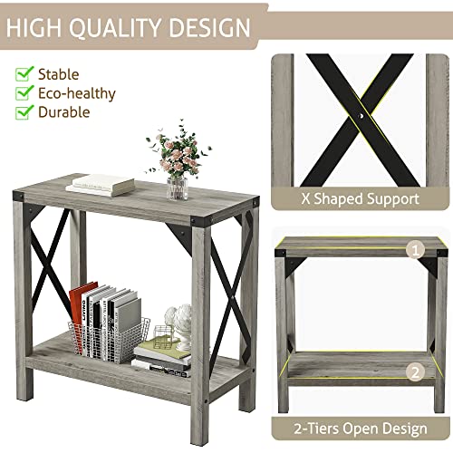 Idealhouse Narrow End Table For Small Spaces, Rectangular Farmhouse Nightstand Sofa Side Table For Living Room, Bedroom, Lounge(Grey) #TOP5