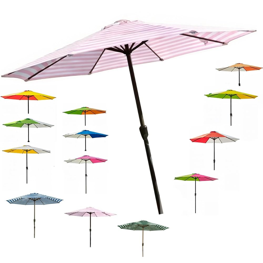 LARAKVEAKV Large Market Table Umbrella With Crank, 9FT Rainbow Sun Protection Umbrellas，Garden Stripe Parasol For Patio Backyard Deck Yard(Colorful 2)