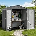 COMHOMA 6'x4' Shed Outdoor Storage Metal, Weatherproof Garden Utility Tool House with Lockable Doors & Adjustable Shelving, Ventilated Backyard Workshop,Grey