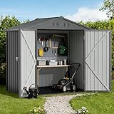 COMHOMA 6'x4' Shed Outdoor Storage Metal, Weatherproof Garden Utility Tool House with Lockable Doors & Adjustable Shelving, Ventilated Backyard Workshop,Grey