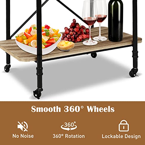 Ecomex Bar Cart, Industrial Kitchen Serving Cart, 2-Tier Modern Mobile Serving Cart With Wheels And Handle, Wooden Metal Serving Cart For Bar/Restaurant/Kitchen/Living Room #TOP7