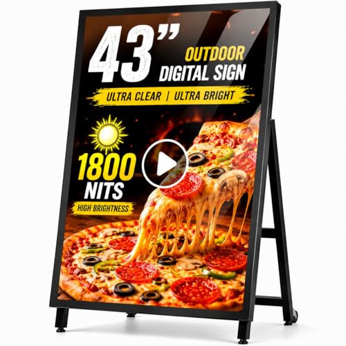 Image of 43 inch outdoor Digital Signage Display,1800nits Weatherproof Digital Signage, IP65 Advertising Display, Portable Digital Signage with CMS /WiFi / USB, Commercial Display for Restaurants, Retail Stores