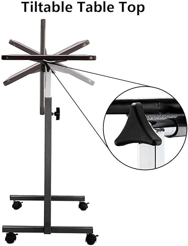 Miniatura 3 de Mesa auxiliar móvil ajustable en altura, mesita de noche portátil con ruedas, bandeja de comida para laptop con parte superior inclinable