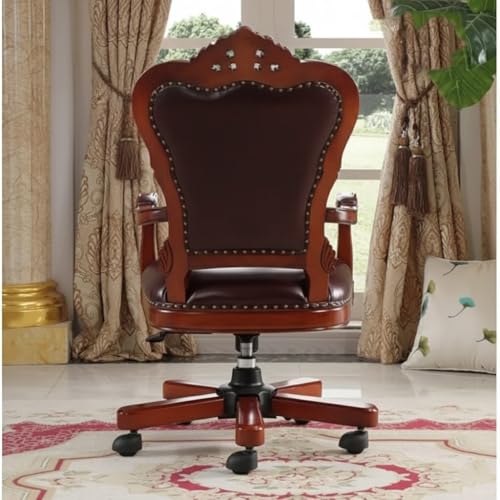 Image of Lakdi The Furniture Director & ExecutiveOffice Chair Luxury Premium Leatherette with Hand-Carving and Adjustable Height & Solid Wood Base and Wooden Polish - 111011298 Brown