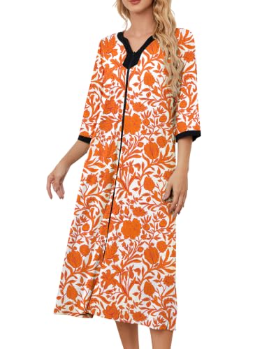 Image of PITINAN Moo Moo Nightgown House Dress Zip up Robes for Women Long Lounge Dress House Coat Women S-3XL