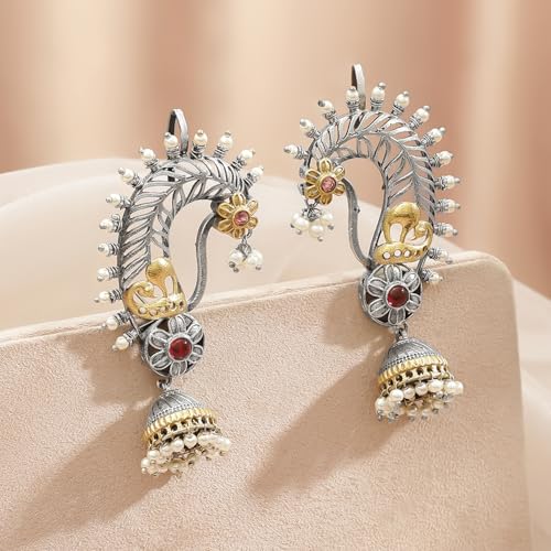 Image of Rubans Ear Cuff Jhumka Earrings Indian Ethnic Jewellery Gift for Women & Girls