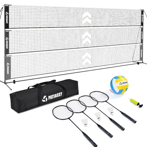 Image of Volleyball Badminton Pickleball 3-in-1 Combo Net Set, 5.1-7.4ft Adjustable Height Sports Nets for Backyards, Portable 17ft Outdoor Net with Carry Bag, Rackets and Balls