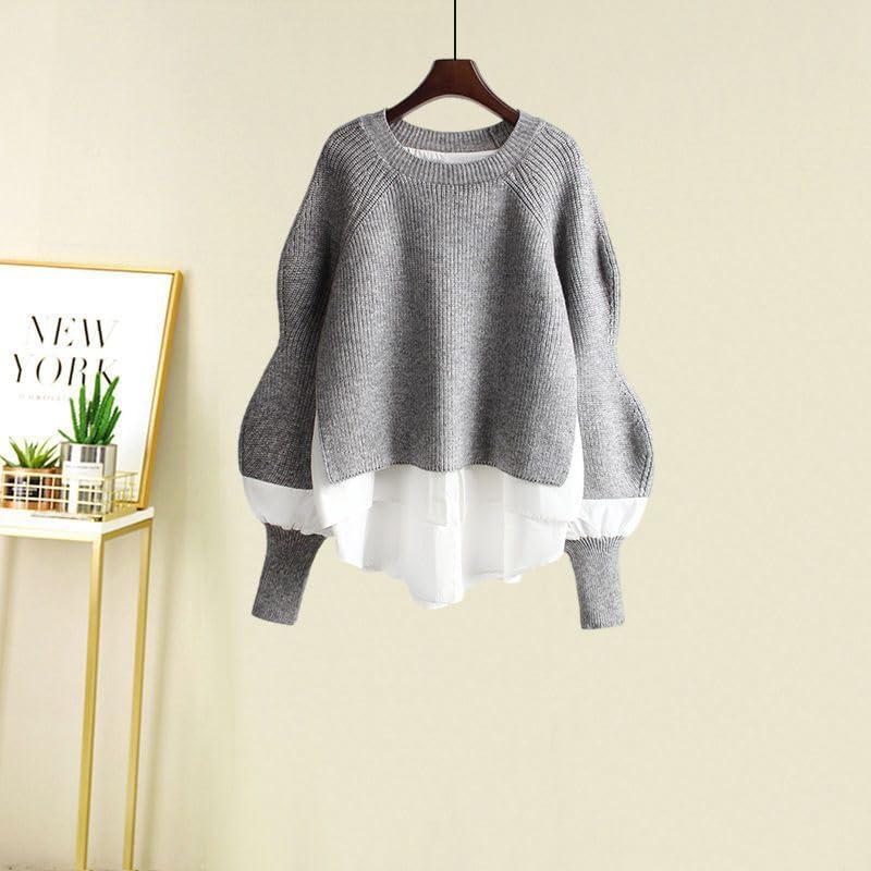 [Patypeety] レディース きれいめ プルオーバー トレーナー 秋冬 切り替え ニット 長袖 春 秋 冬 長袖 丸首 カジュ