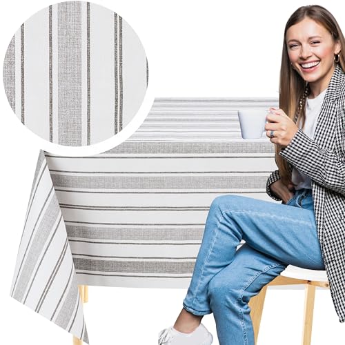 KP HOME Mantel Hule Mesa Cuadrado 140 x 140 cm – Manteles PVC para Exterior e Interni Paño de Aceite - Vinilo Mantel Impermeable Antimanchas con Patrón de Rayas Elegantes