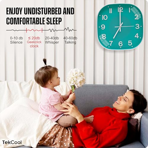 Image of TEKCOOL Plastic Analogue Wall Clock 12 inch Silent Quartz Decorative Wall Clock Non-Ticking Classic Clock Battery Operated Round Easy to Read for Room /Home /Kitchen /Bedrom /Office /School.Light green'