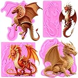 MIYAHOUSE Dragon Silicone Mold Flying Dragon Fondant Molds For Cake Decoration Cupcake Topper Chocolate Candy Polymer Clay Gum Paste Set Of 4