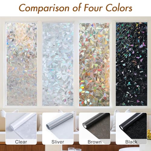 Haton Window Privacy Film, Rainbow Stained Glass Window Film, Decorative Window Cling, Sun Blocking Window Stickers, Static Cling Window Covering, Non-Adhesive, Brown 35.4 x157.4 inches
